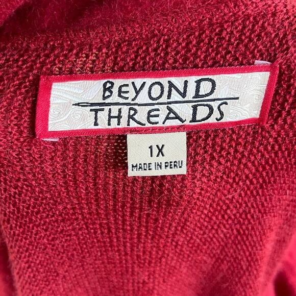 Beyond Threads Women's Red Asymmetric Alpaca Cardigan Sweater Scarlet Size 1X - Picture 8 of 10